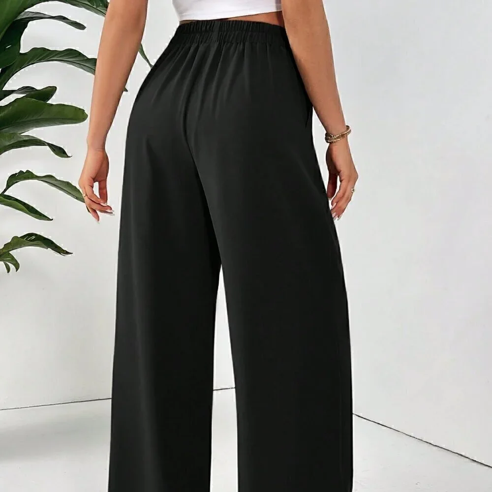 Black Casual Women's Solid Color Daily Basic Pants